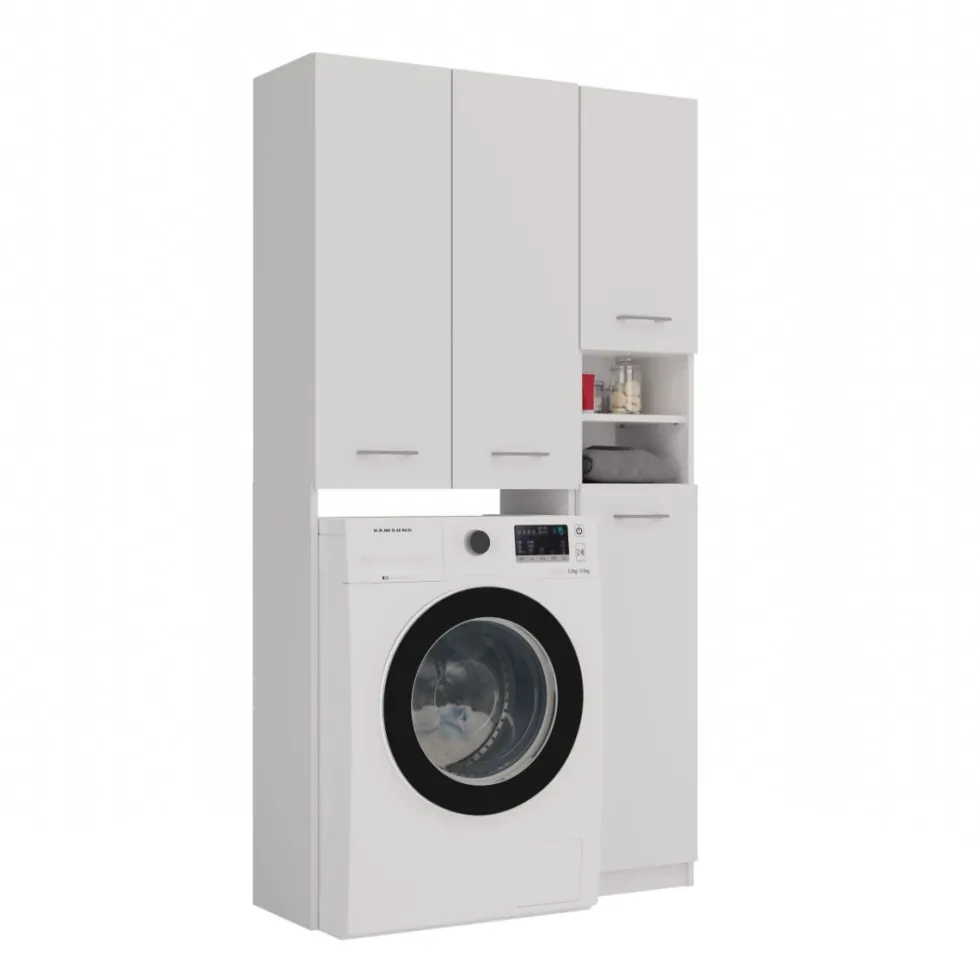 Mobiletto per lavatrice 64x88,5 cm con armadietto bianco opaco MLT10