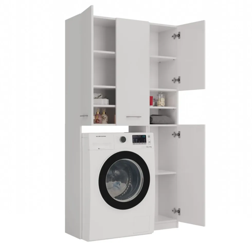 Mobiletto per lavatrice 64x88,5 cm con armadietto bianco opaco MLT10