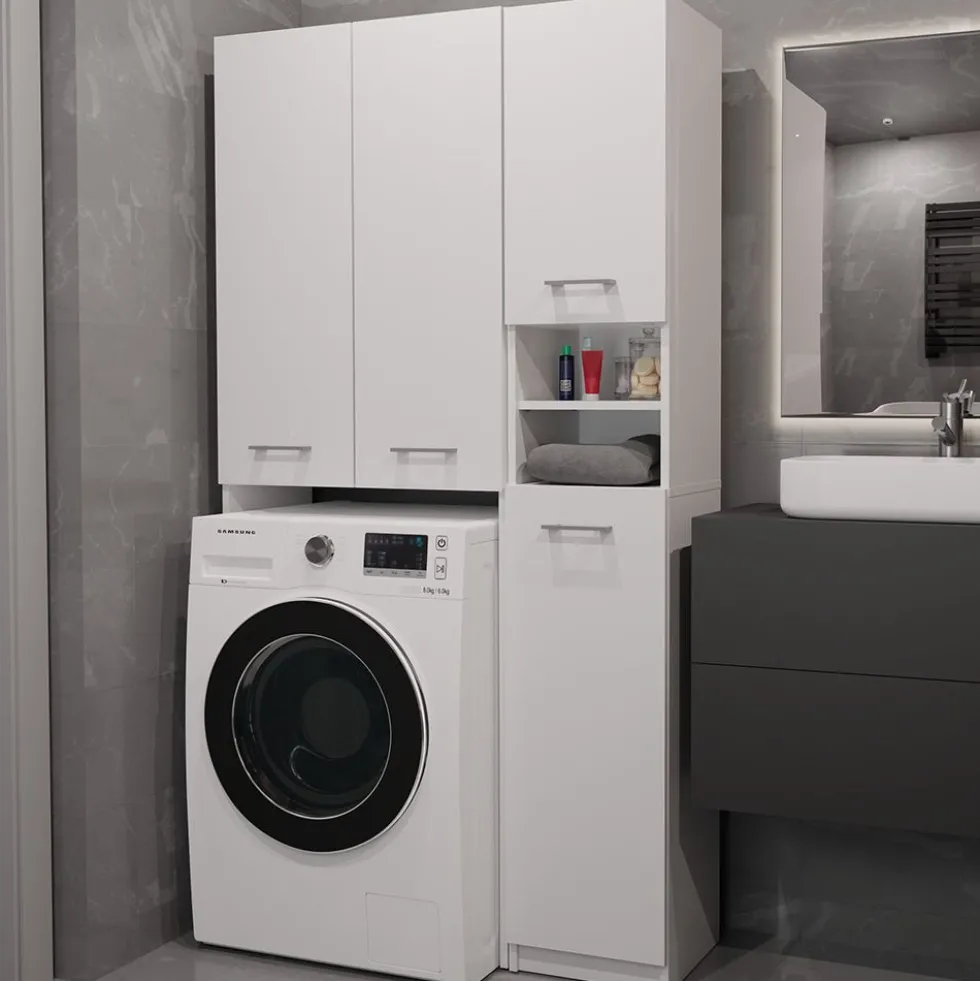 Mobiletto per lavatrice 64x88,5 cm con armadietto bianco opaco MLT10