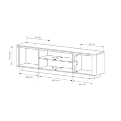 Mobiletto tv moderno 200x55 cm con ante push to open in rovere e nero PTVLK31