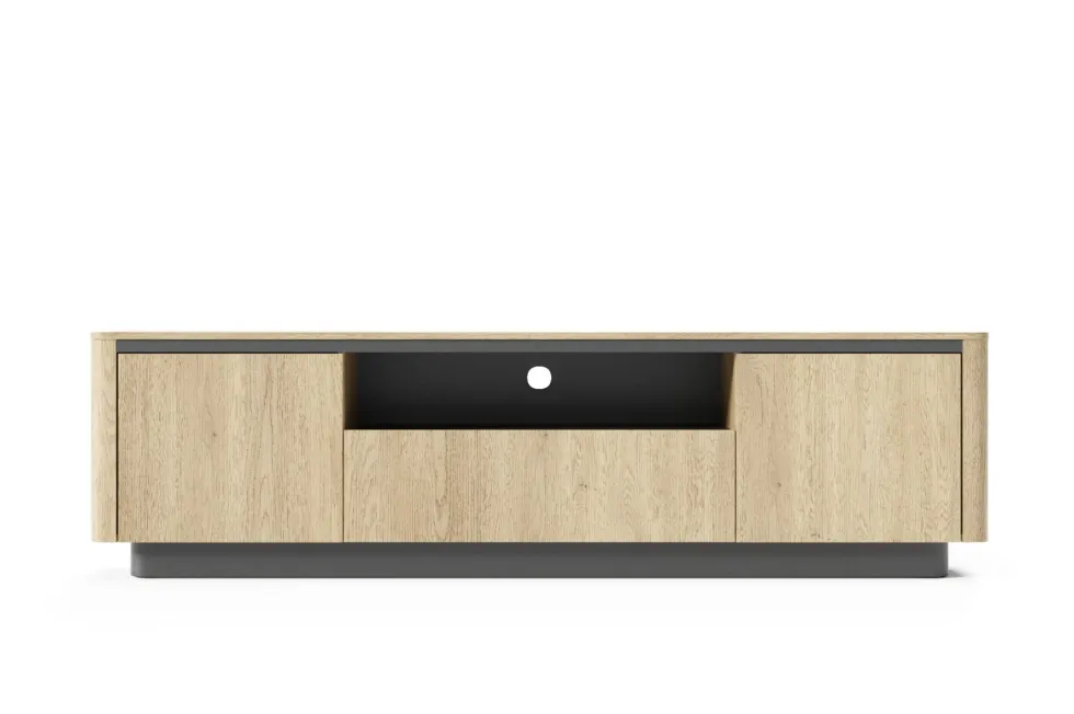 Mobiletto tv moderno 200x55 cm con ante push to open in rovere e nero PTVLK31