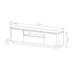 Mobiletto tv moderno 200x55 cm con ante push to open in rovere e nero PTVLK31