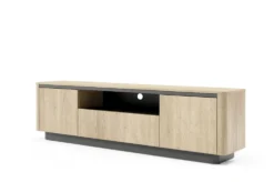 Mobiletto tv moderno 200x55 cm con ante push to open in rovere e nero PTVLK31