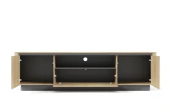 Mobiletto tv moderno 200x55 cm con ante push to open in rovere e nero PTVLK31
