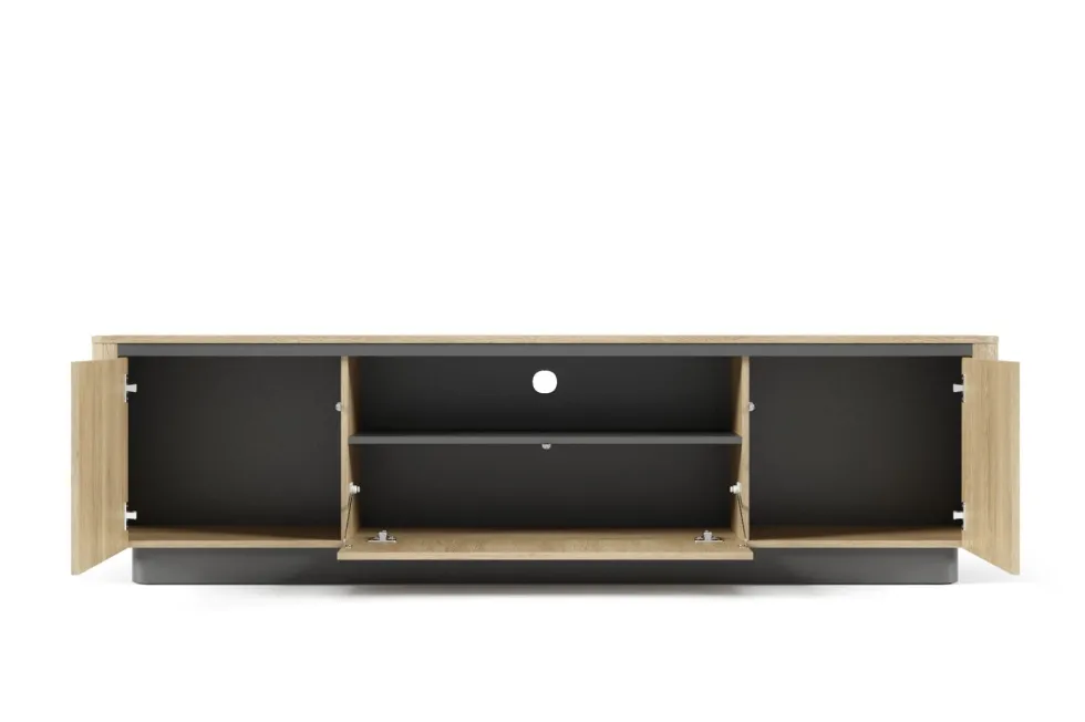 Mobiletto tv moderno 200x55 cm con ante push to open in rovere e nero PTVLK31