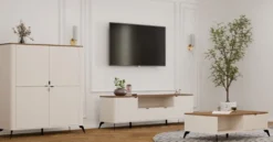 Mobile tv grande 186 cm con ante e cassetti cashmere e rovere PTVT3