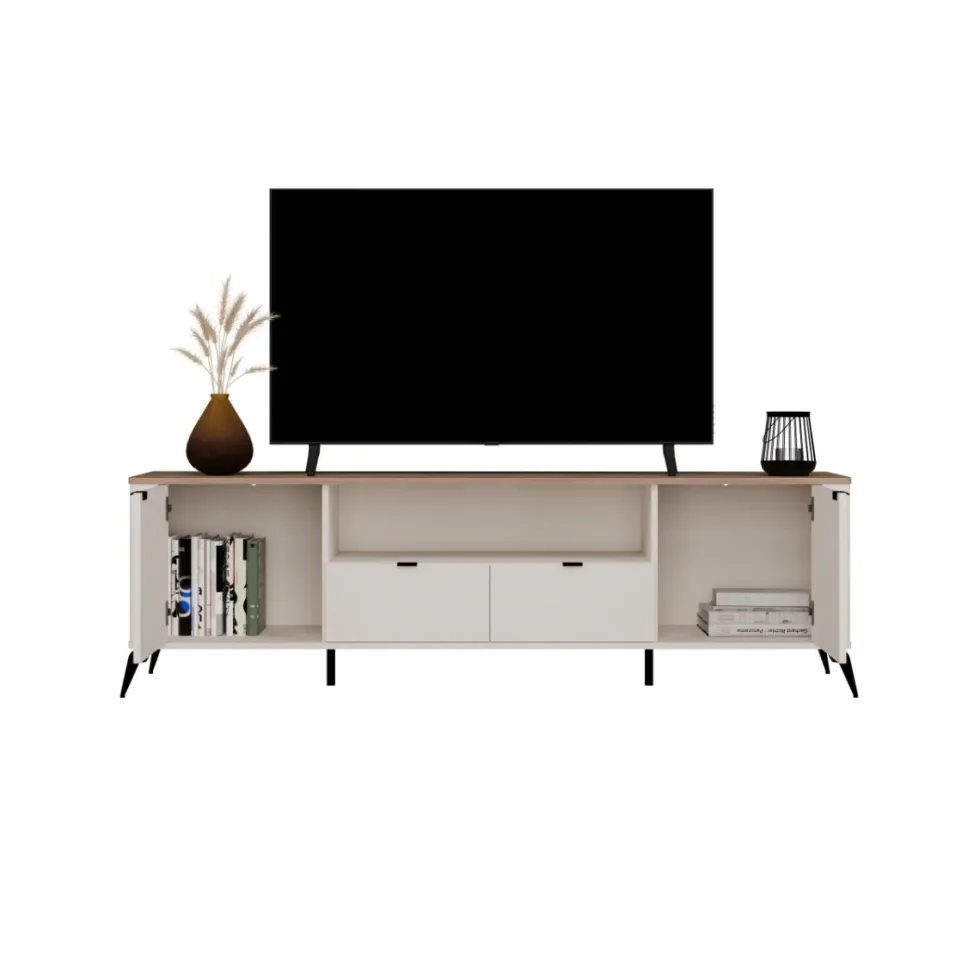 Mobile tv grande 186 cm con ante e cassetti cashmere e rovere PTVT3