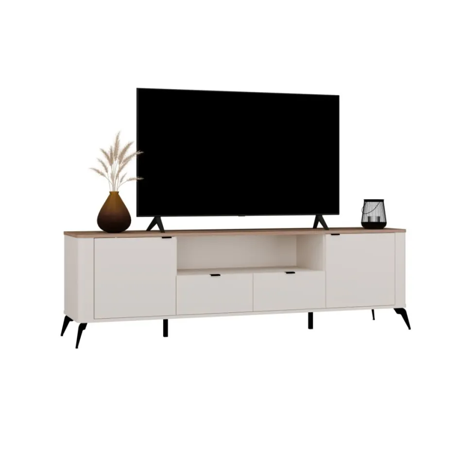 Mobile tv grande 186 cm con ante e cassetti cashmere e rovere PTVT3