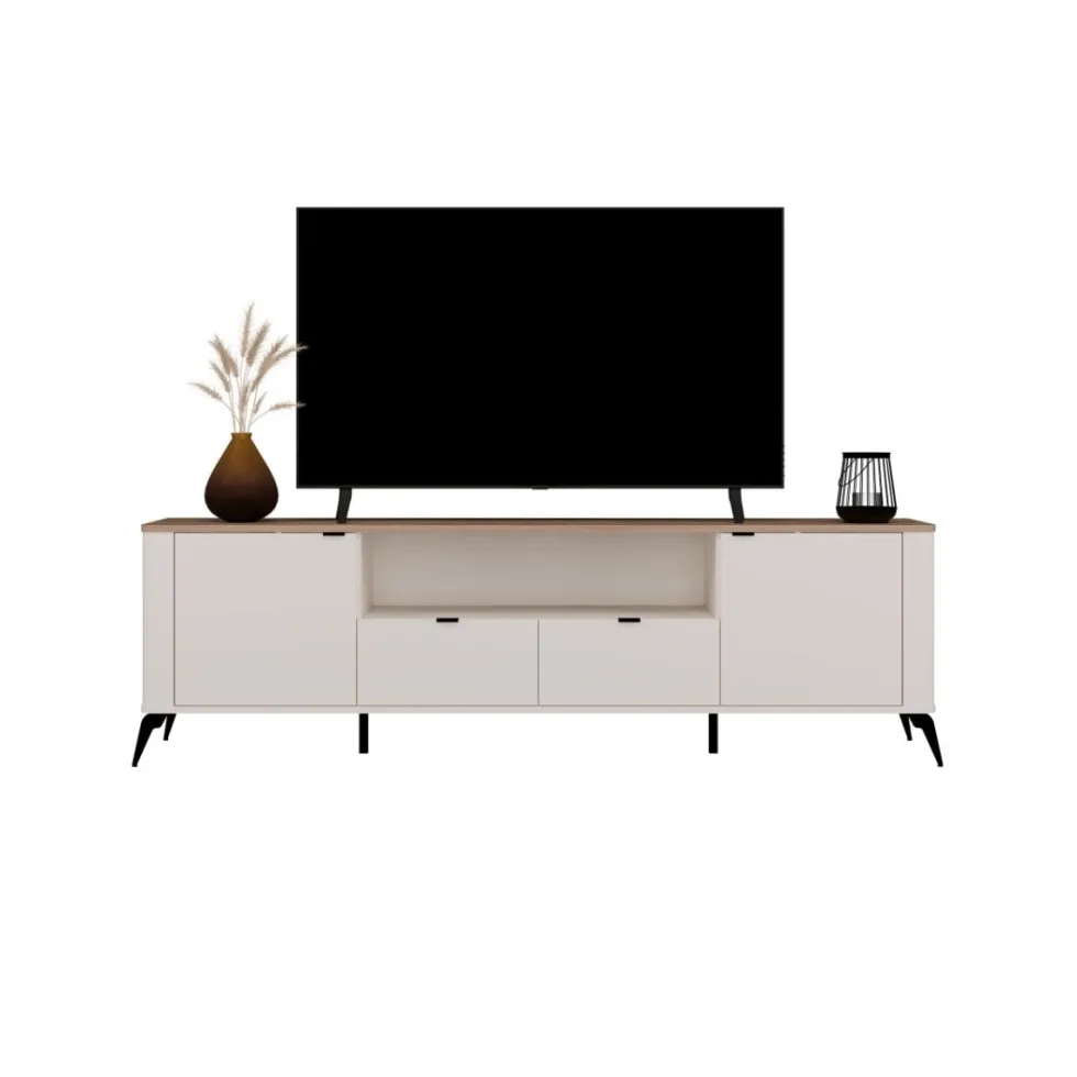 Mobile tv grande 186 cm con ante e cassetti cashmere e rovere PTVT3