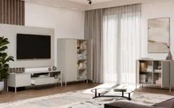 Mobile tv minimal 164 cm con ante e cassetto cashmere PTVT4