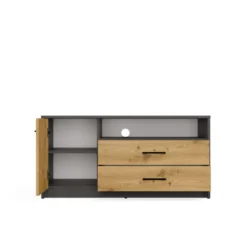 Mobile tv minimal 109x53 cm con anta e cassetti rovere e antracite PTVT6
