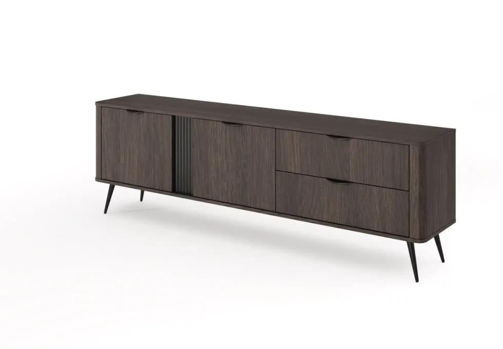 Mobile tv moderno 195x61 cm con 2 cassetti e 2 ante battenti in quercia scuro PTVLK33