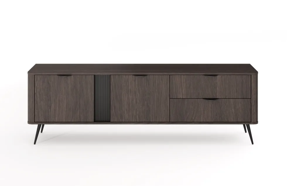 Mobile tv moderno 195x61 cm con 2 cassetti e 2 ante battenti in quercia scuro PTVLK33