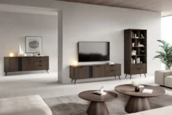 Mobile tv moderno 195x61 cm con 2 cassetti e 2 ante battenti in quercia scuro PTVLK33