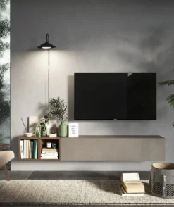 Mobile TV sospeso con vani a giorno 194x29 cm argilla e noce PTL28