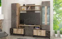 Parete attrezzata angolare grigio e legno chiaro SU32