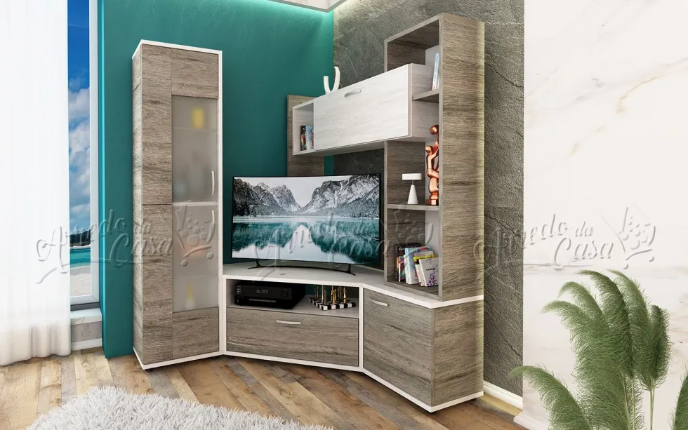 Parete attrezzata angolare rovere e bianco SU18
