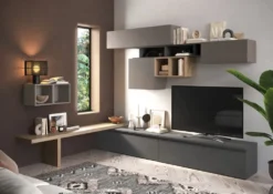 Parete attrezzata angolare 276x200 cm argilla, rovere e piombo PAL52
