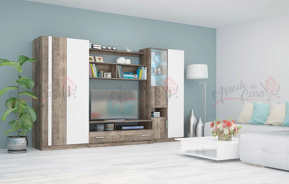 Parete attrezzata bianca e rovere scuro SG19