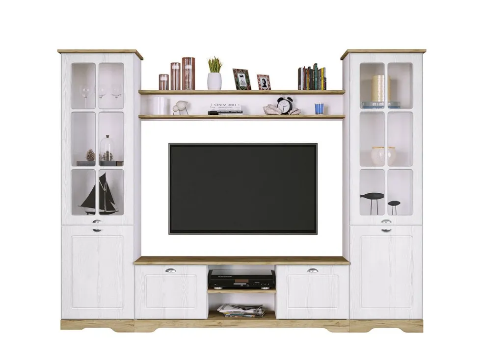 Parete attrezzata classica bianco/rovere chiaro SILL