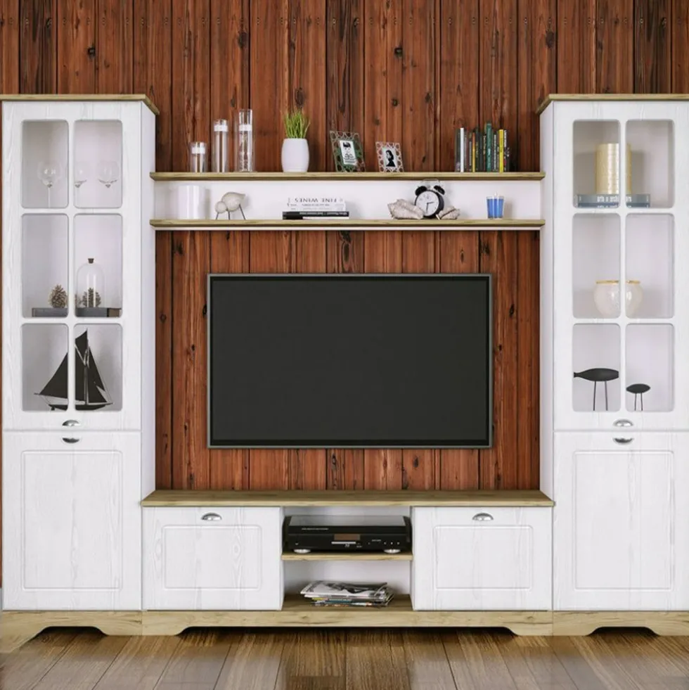 Parete attrezzata classica bianco/rovere chiaro SILL