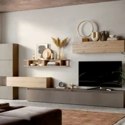 Parete attrezzata componibile 375x170 cm argilla, bronzo e rovere PAL44