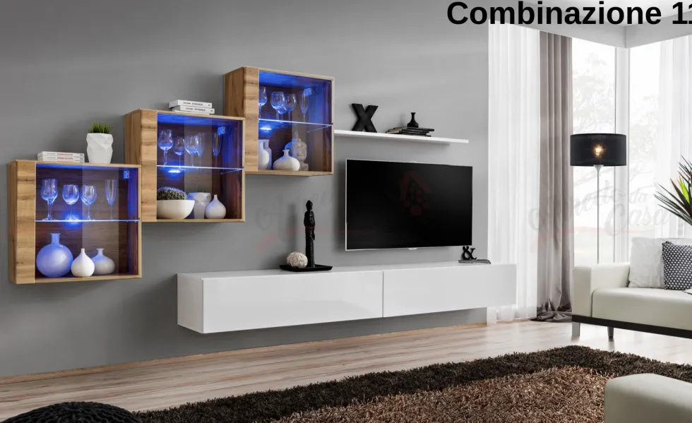 Parete attrezzata con led sospesa PAP65