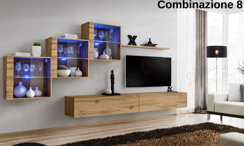 Parete attrezzata con led sospesa PAP65