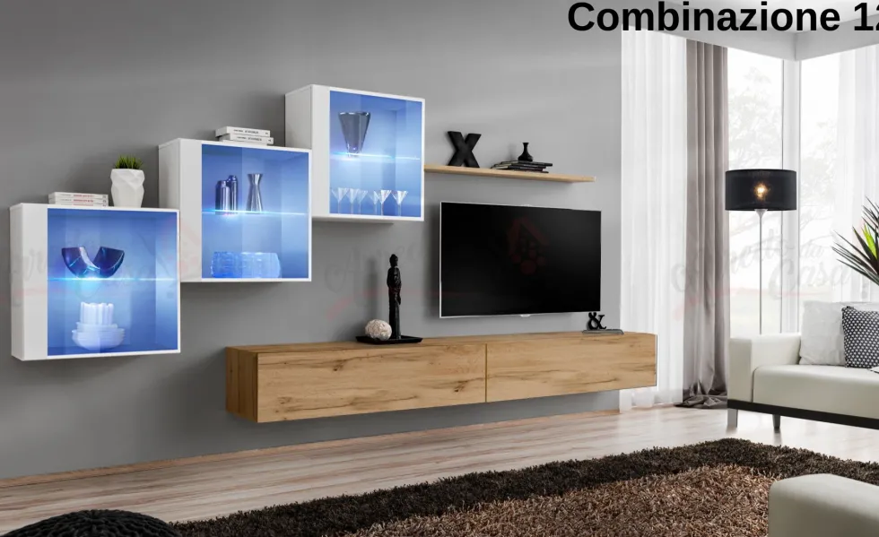 Parete attrezzata con led sospesa PAP65