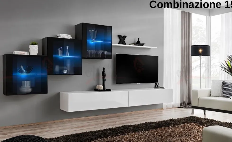 Parete attrezzata con led sospesa PAP65