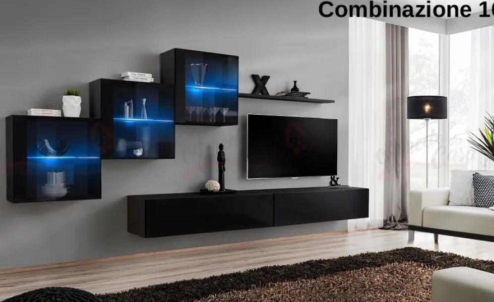 Parete attrezzata con led sospesa PAP65