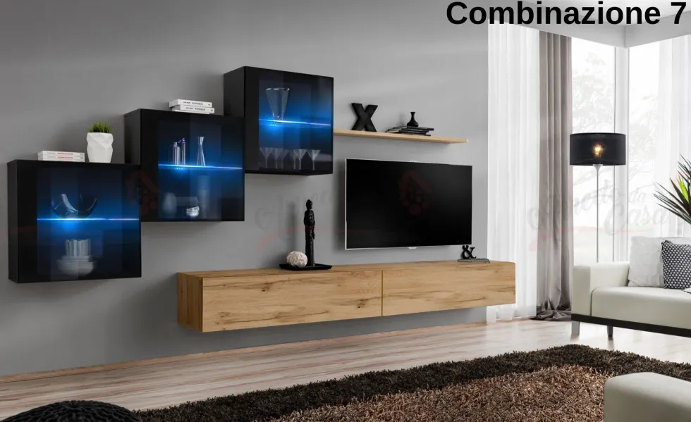 Parete attrezzata con led sospesa PAP65