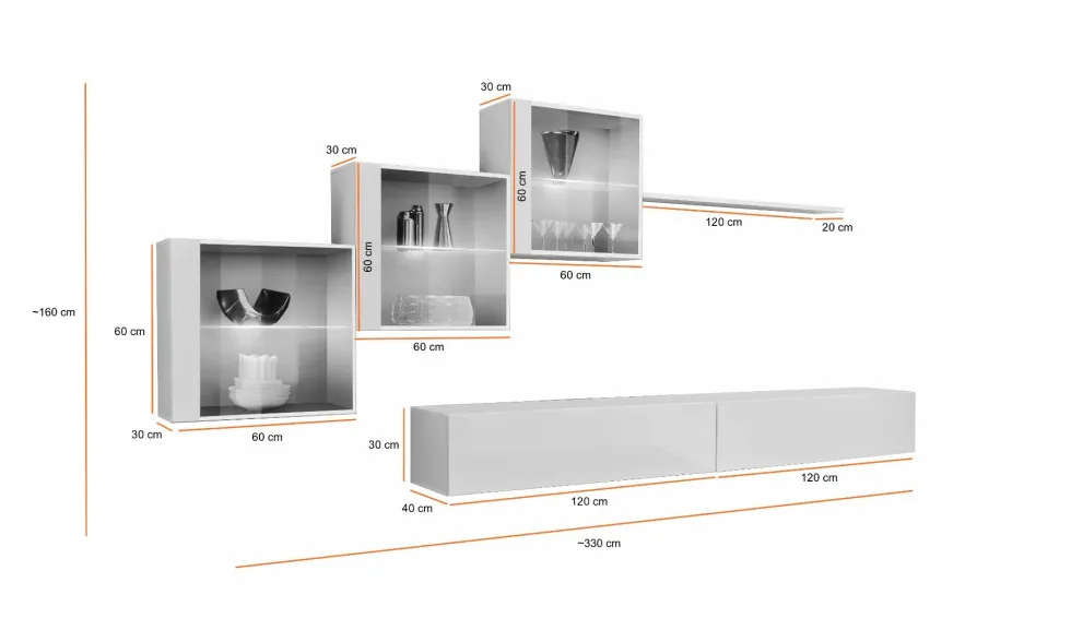 Parete attrezzata con led sospesa PAP65