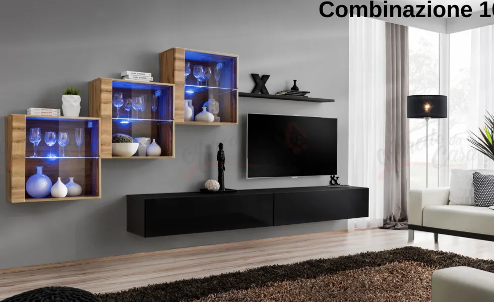 Parete attrezzata con led sospesa PAP65