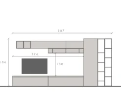 Parete attrezzata con libreria 387x186 cm grigio e piombo PAL50