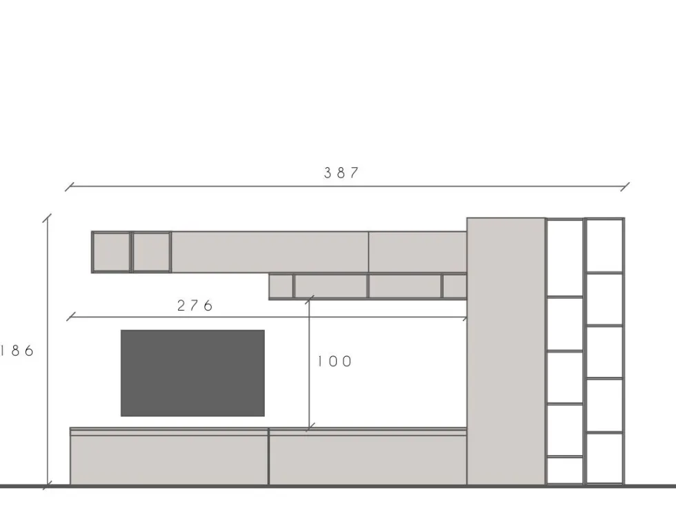 Parete attrezzata con libreria 387x186 cm grigio e piombo PAL50