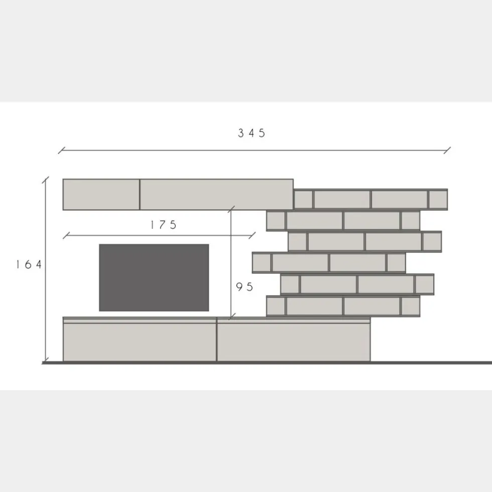 Parete attrezzata con libreria sospesa 345x164 cm argilla e bronzo PAL21