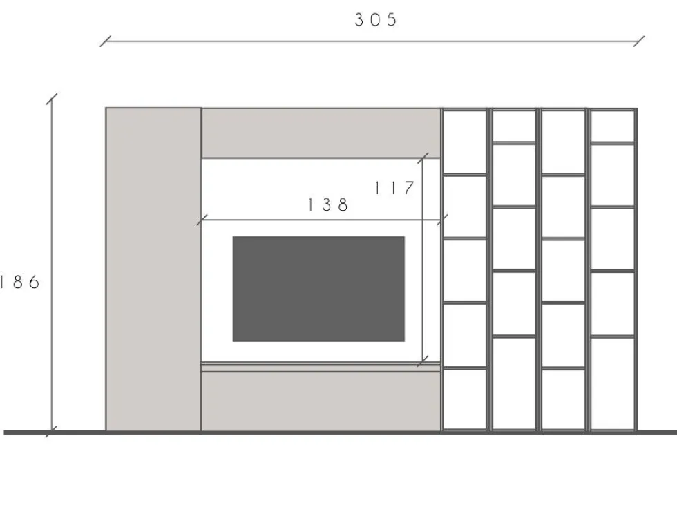 Parete attrezzata con libreria 305x186 cm grigio e grigio chiaro PAL19