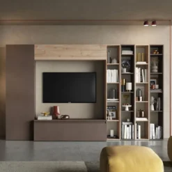 Parete attrezzata con libreria 305X186 cm bronzo e rovere PAL19