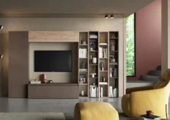 Parete attrezzata con libreria 305X186 cm bronzo e rovere PAL19