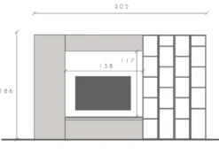 Parete attrezzata con libreria 305X186 cm bronzo e rovere PAL19
