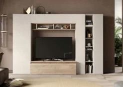 Parete attrezzata con libreria 277x186 cm rovere e beige PAL56