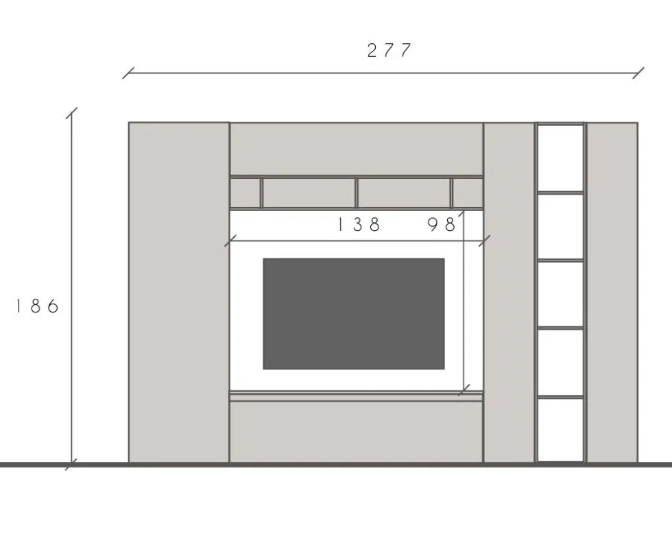 Parete attrezzata con libreria 277x186 cm rovere e beige PAL56