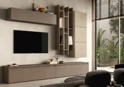 Parete attrezzata con libreria sospesa 276x210 cm argilla e bronzo PAL28