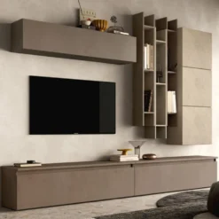 Parete attrezzata con libreria sospesa 276x210 cm argilla e bronzo PAL28