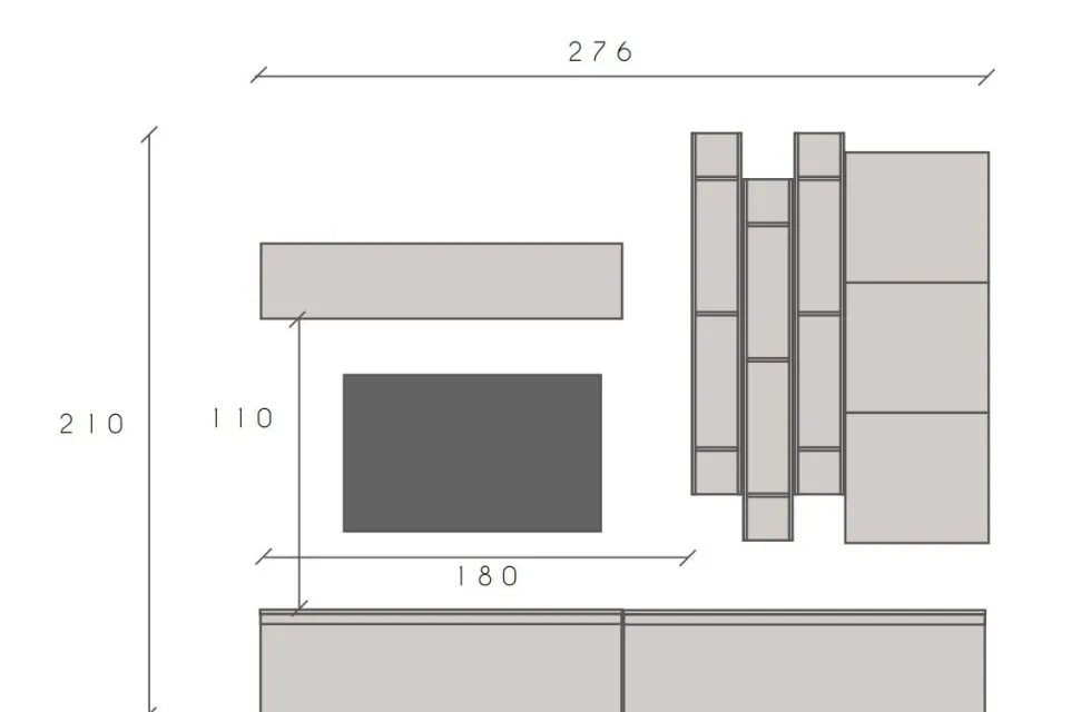 Parete attrezzata con libreria sospesa 276x210 cm argilla e bronzo PAL28