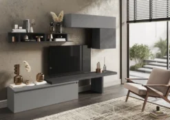 Parete attrezzata con mensola a terra 260x190 cm grigio e piombo PAL33