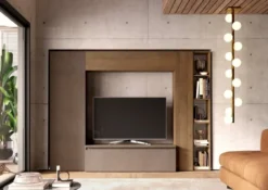 Parete attrezzata con mobile a colonna 249x186 cm bronzo e noce PAL18