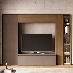 Parete attrezzata con mobile a colonna 249x186 cm bronzo e noce PAL18