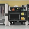 Parete attrezzata da soggiorno moderna con vetrinetta rovere bianco e grigio antracite SG30